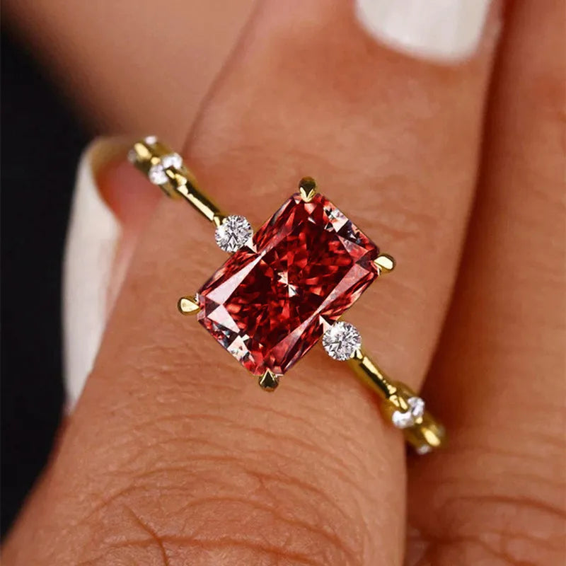 CAOSHI Luxury Geometry Rectangle Shaped Yellow Crystal 3A Zircon Finger Ring for Women Fashion Jewelry Wedding Gold Plated Rings. Minimum order 12