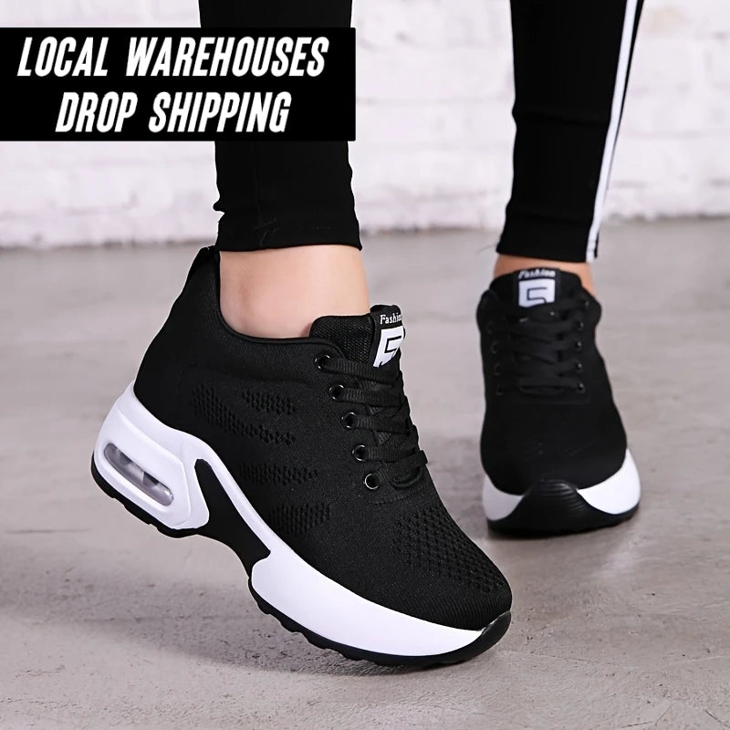 Dropshipping Wedge Sneaker Walking Sneakers Custom Wholesale Durable Height Increasing Breathable Soft Cozy Women Platform