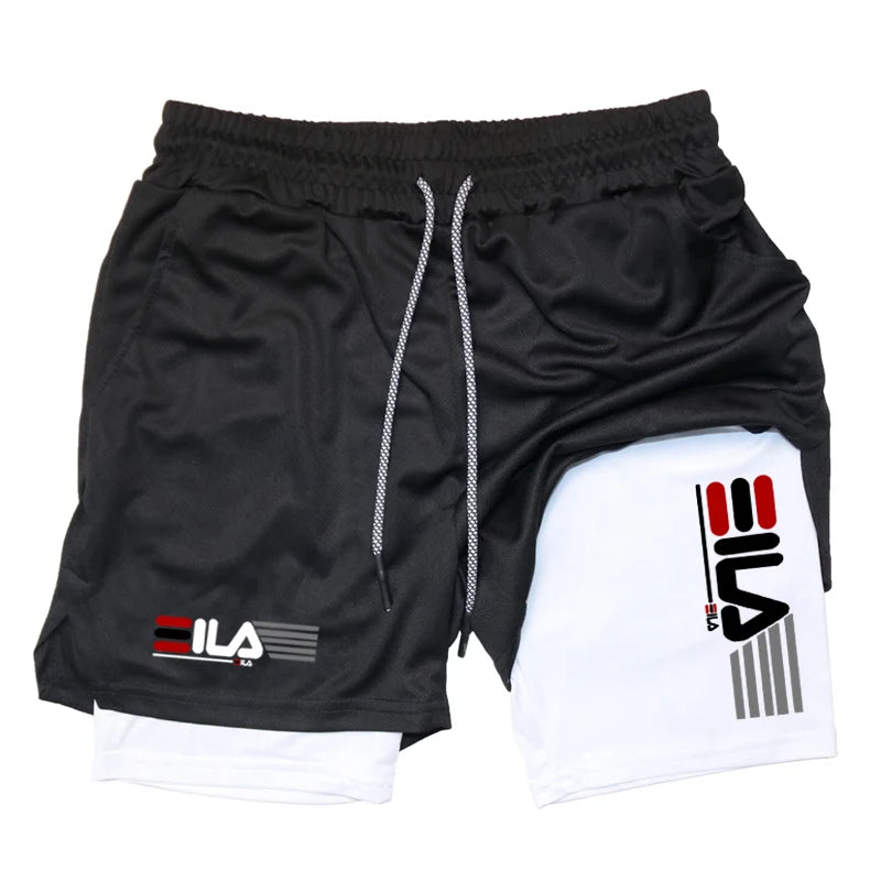 Men'S Compression Shorts Summer Gym Fitness2 In 1 Double Layer Breathable Running Sports Shorts Casual Quick-Drying Beach Shorts