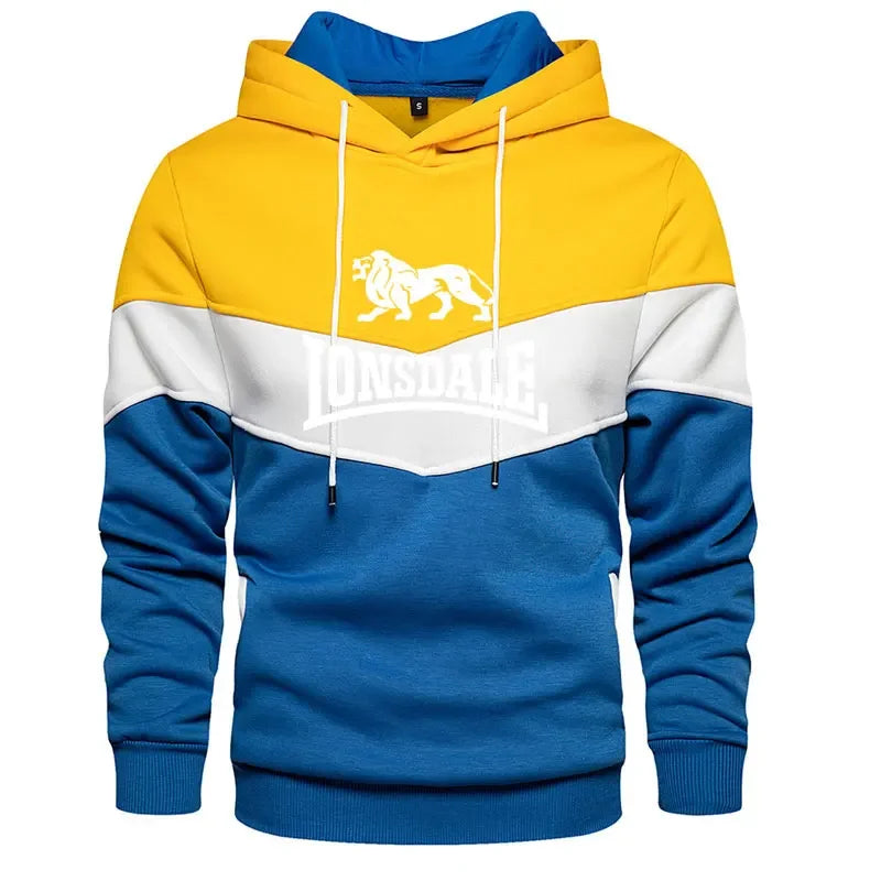 Men's Patchwork Hoodie Outdoor Casual Sportswear Street Fashion Men's Fleece Thermal Hooded Sweatshirt Fall Winter Black