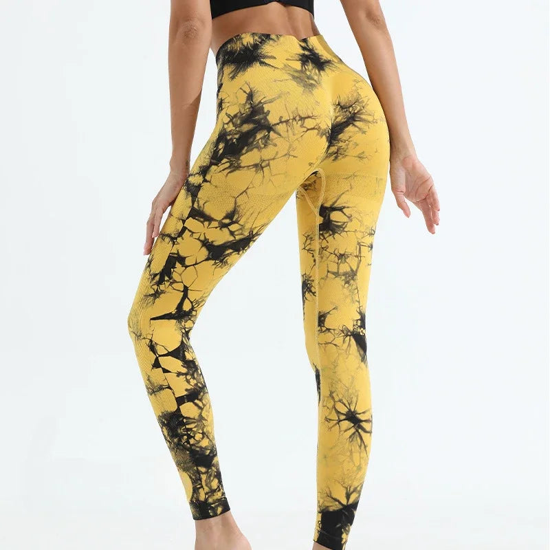 Gym Sports Workout Leggings Push Up Yoga Pants Women Fitness Leggings High Waist Seamless Pants Fashion Tie Dye Knit Slim Pants