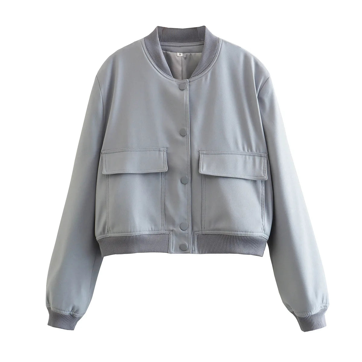New Spring Bomber Jacket For Women Solid Stand Collar Long Sleeve Racing Jackets Female Fashion Pockets Lady Street Coats Tops
