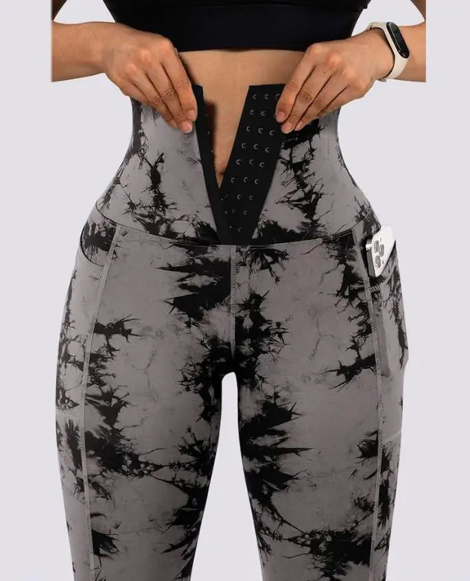 Women's Pants 2022 Autumn Fashion Tie Dye Print Tummy Control Butt Lifting Pocket Design Casual Skinny Daily Long Yoga Pants