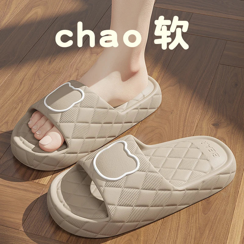 Plus Size 48-49 Summer Men Slippers Cartoon Bear Women Beach Slides Bath Anti-Slip Slipper Sandals Flip-Flops Shoe