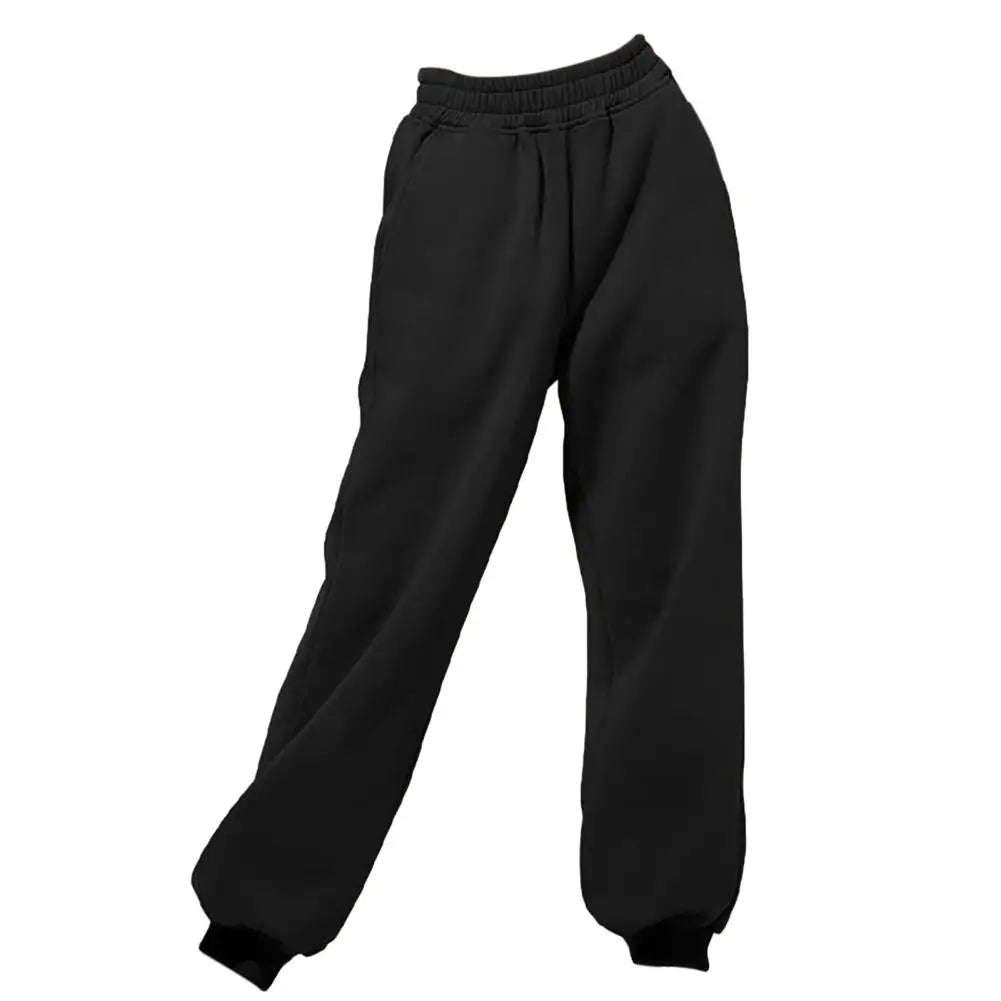 Women Pants High Elastic Waist Solid Color Casual Pants Soft Warm Pockets Loose Spring Fall Sweatpants Jogging Trousers 여성용 긴 바지