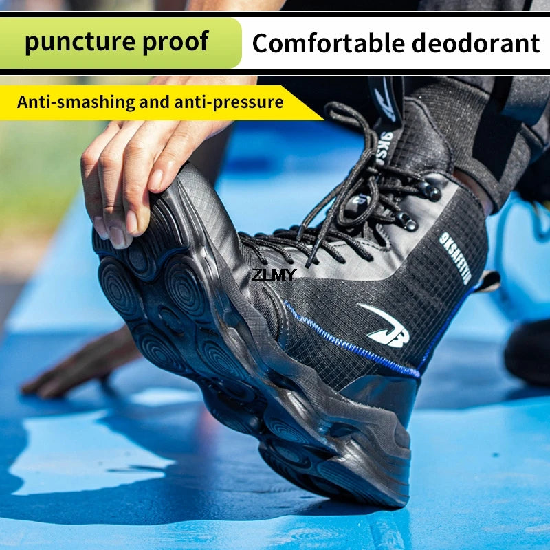 Dropshipping Men Safety Shoes Steel Toe Sneaker Lighweight Work Safety Boots Man High Top Puncture Proof Work Shoes Anti-smash