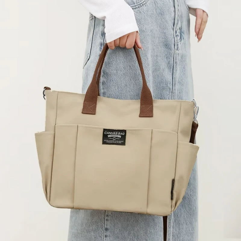 Urban Minimalist Female Student Large Capacity Commuting Horizontal Canvas Single Shoulder Diagonal Cross Portable Eco Bag