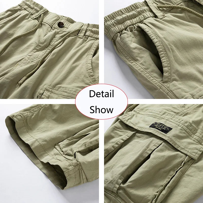 2025 Men Summer Outdoor Leisure Cotton Tooling Shorts Men Drawstring Buttons Solid Straight Soft Fashion Short Pants Male Tops