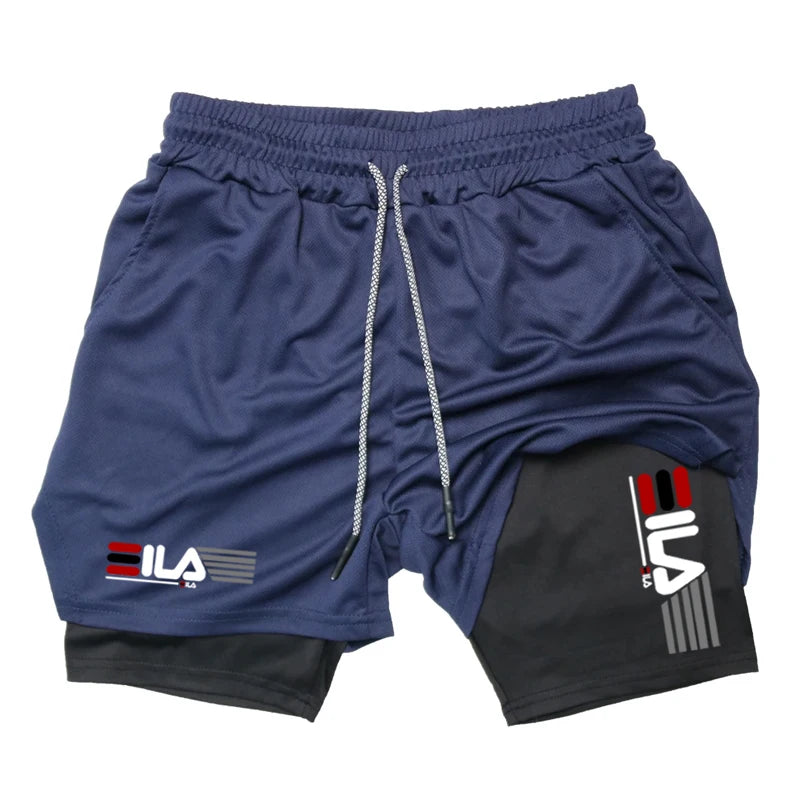 Men'S Compression Shorts Summer Gym Fitness2 In 1 Double Layer Breathable Running Sports Shorts Casual Quick-Drying Beach Shorts