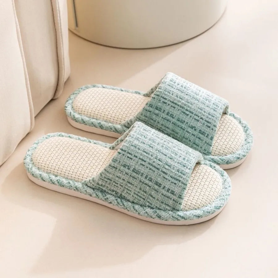 Linen Slippers For men's Home Indoor Soft Soled Quiet And Non Slip All Season Household Cotton And Linen Slippers