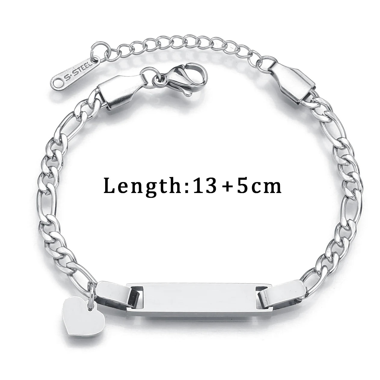 Atoztide Personalized Engrave Name Bracelet For Women Mother Kids Stainless Steel Heart Adjustable Figaro Chain Jewelry Gift