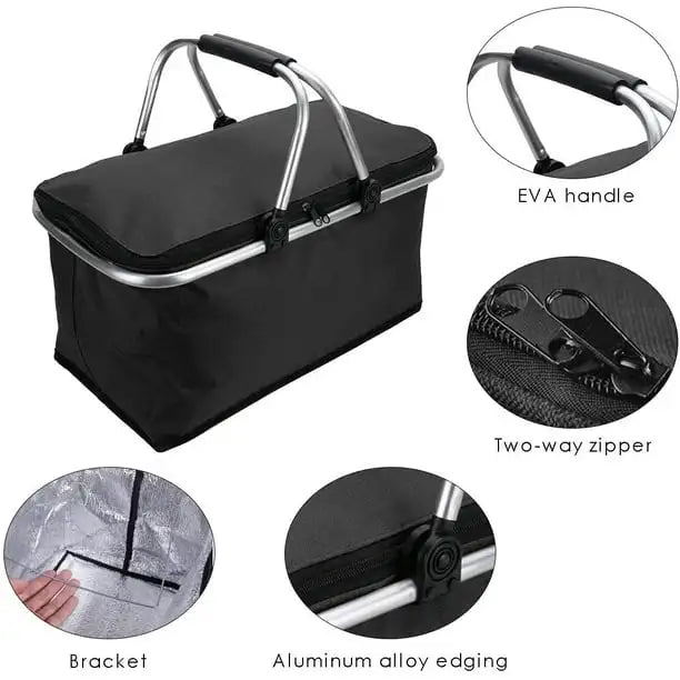 Outdoor Picnic Bag Large Insulated Picnic Bag with Aluminium Handle Water Resistant Leakproof Collapsible Portable Cooler Basket