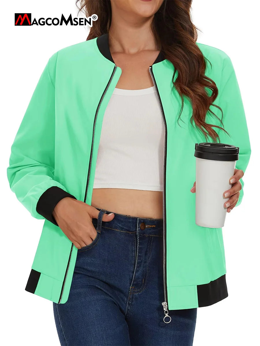 MAGCOMSEN Women's Bomber Jackets Zip Up Casual Spring/Autumn Lightweight Jacket Leisure Street Trend Windbreaker