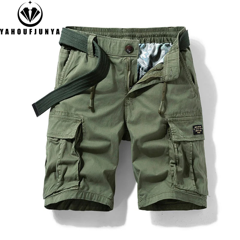 2025 Men Summer Outdoor Leisure Cotton Tooling Shorts Men Drawstring Buttons Solid Straight Soft Fashion Short Pants Male Tops
