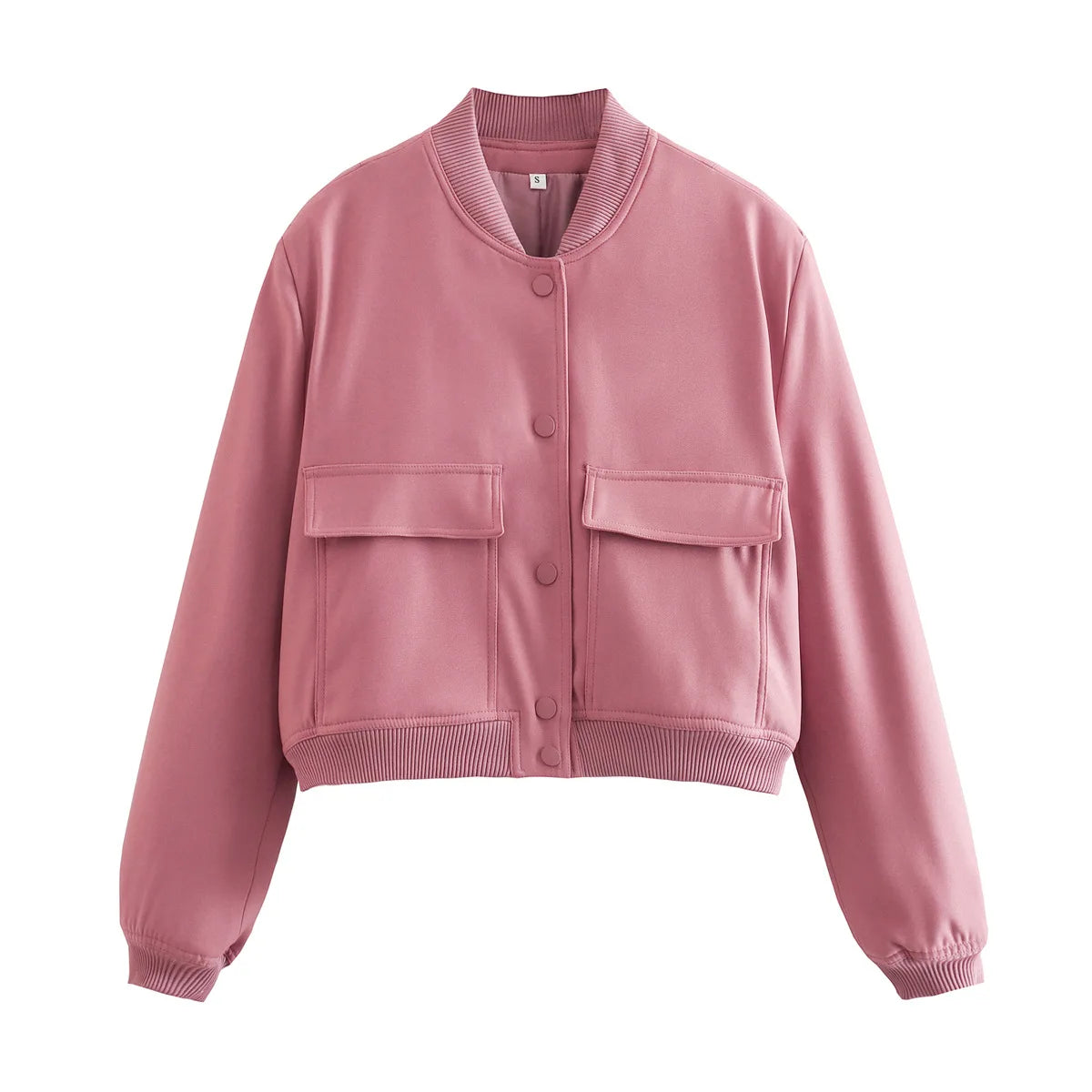 New Spring Bomber Jacket For Women Solid Stand Collar Long Sleeve Racing Jackets Female Fashion Pockets Lady Street Coats Tops