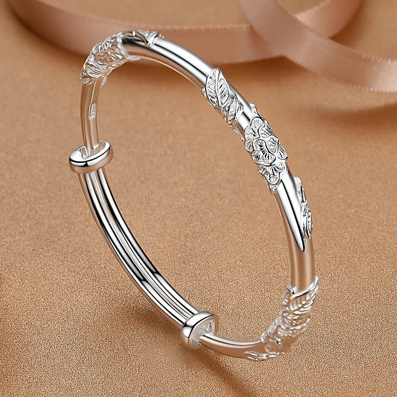 925 Sterling Silver Peacock Opening Screen Bracelet For Women Luxury Designer Texture Open Bracelets Party Original Jewelry Gift
