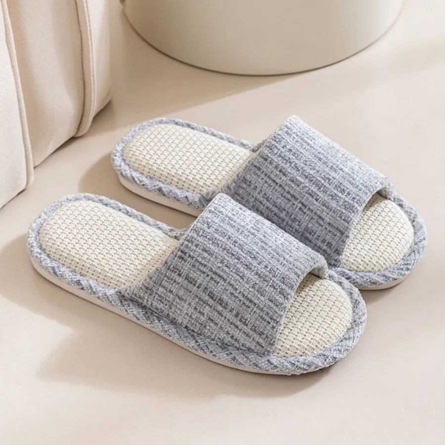 Linen Slippers For men's Home Indoor Soft Soled Quiet And Non Slip All Season Household Cotton And Linen Slippers