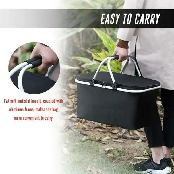 Outdoor Picnic Bag Large Insulated Picnic Bag with Aluminium Handle Water Resistant Leakproof Collapsible Portable Cooler Basket