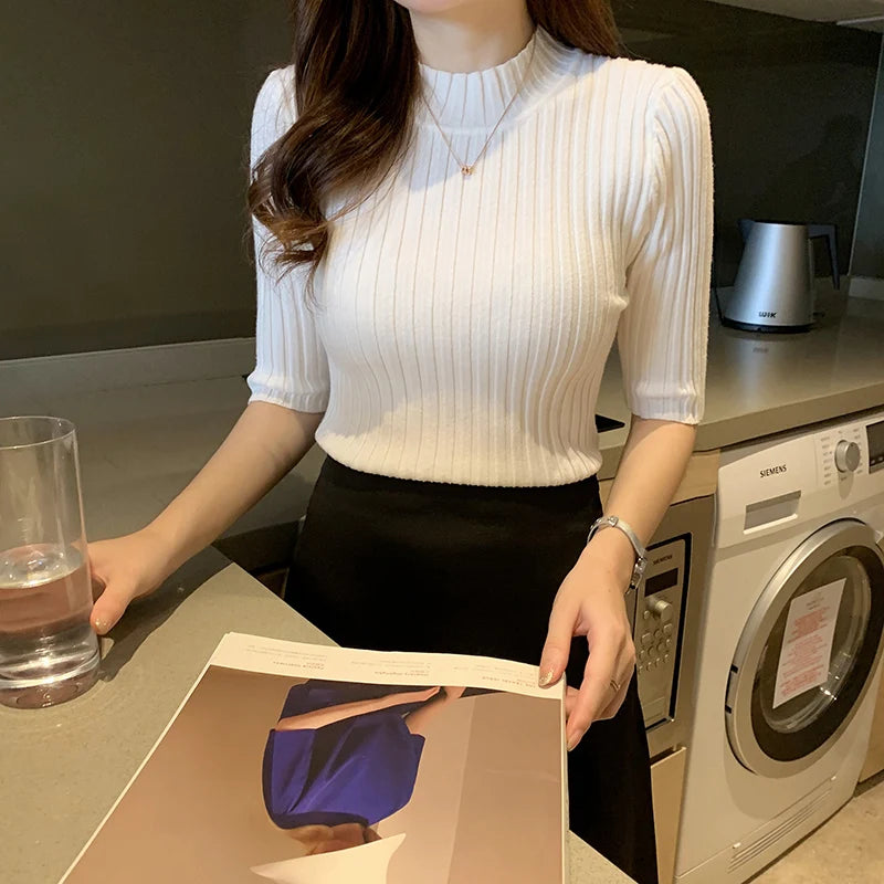 Blusas Mujer Blouses Top FemmeTops Women Blusas Mujer De Moda 2024 Verano Short Sleeve Knit Blouse Women Knitted Pullovers E525