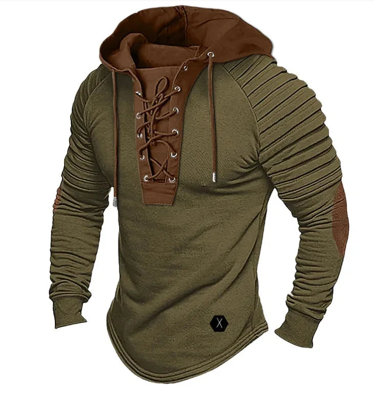 Men's Spring and Autumn Hoodie Solid Color Lace-Up Hooded, Sports Streetwear Bronzing Sweatshirt