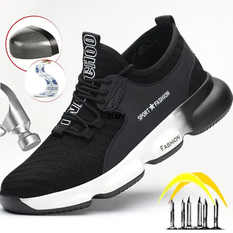 Fashion Safety Shoes Men Breathable Steel Toe Work Shoes Man Industrial Sneaker Puncture Proof Light Work Safety Boots Plus Size