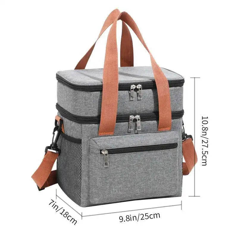 Large Capacity Double Layers Tote Cooler Lunch Bags,Thermal Insulation Picnic Bags,Waterproof Lunch Box with Shoulder Strap