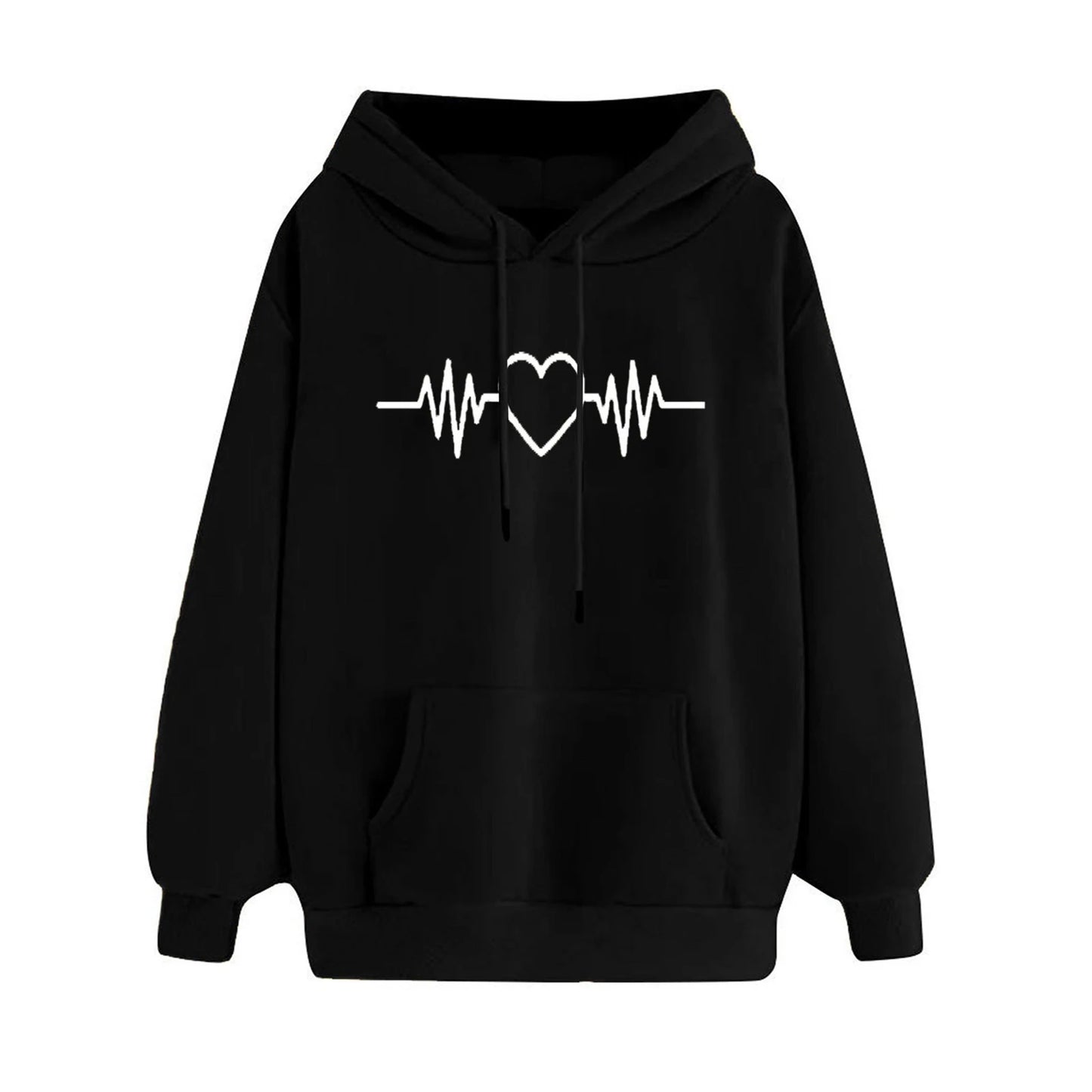Dropshipping!! New Arrival Women Hoodie Drawstring Warm Pullover Heart Print Spring Hoodie