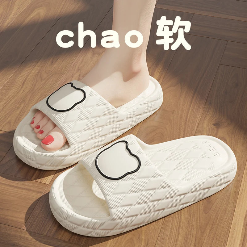 Plus Size 48-49 Summer Men Slippers Cartoon Bear Women Beach Slides Bath Anti-Slip Slipper Sandals Flip-Flops Shoe