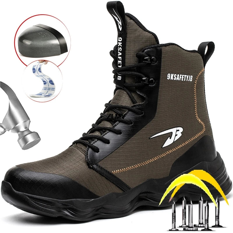 Dropshipping Men Safety Shoes Steel Toe Sneaker Lighweight Work Safety Boots Man High Top Puncture Proof Work Shoes Anti-smash