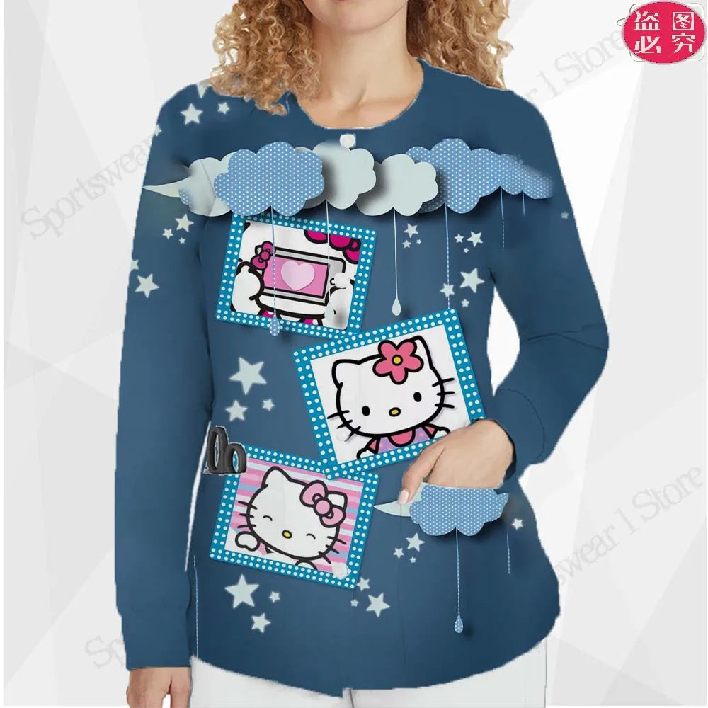 Casual Clothing Button Nurse Uniform Short Coat Fashion Cardigan Woman Round Neck Women Top New in External Clothes Jackets Y2k