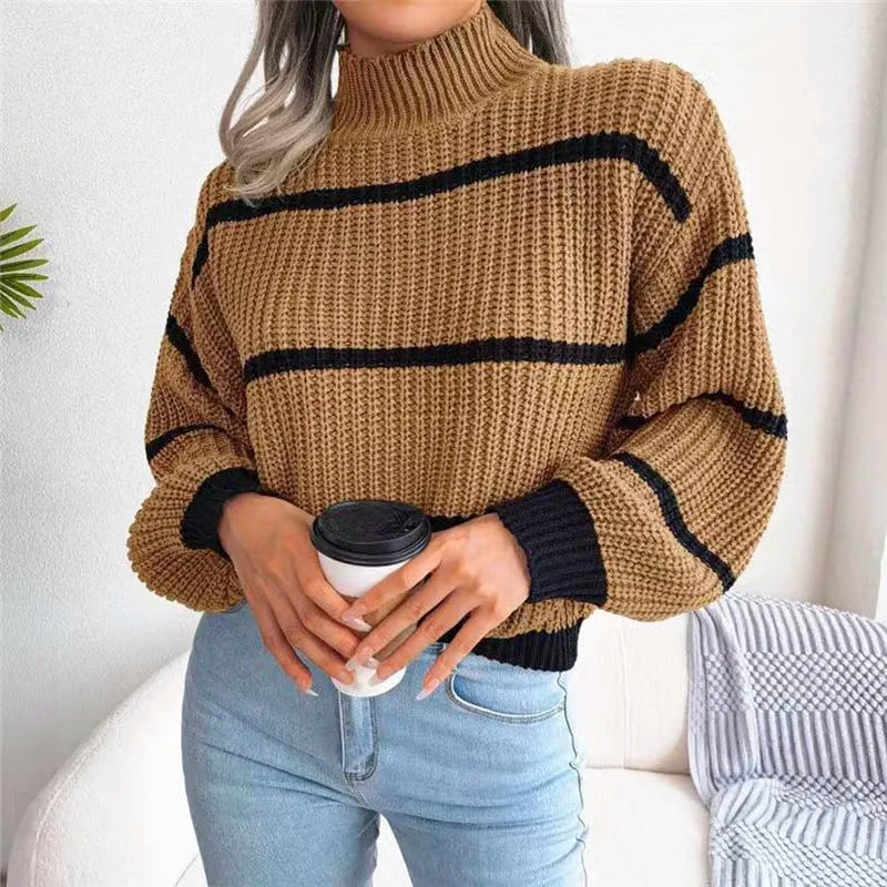 Y2K Fashion Women Sweaters 2023 Autumn Winter New Solid Color Long Sleeved Sweater Loose High Neck Warm Pullover Knitwears Tops