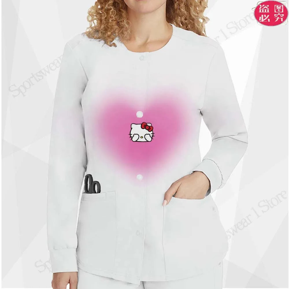 Casual Clothing Button Nurse Uniform Short Coat Fashion Cardigan Woman Round Neck Women Top New in External Clothes Jackets Y2k
