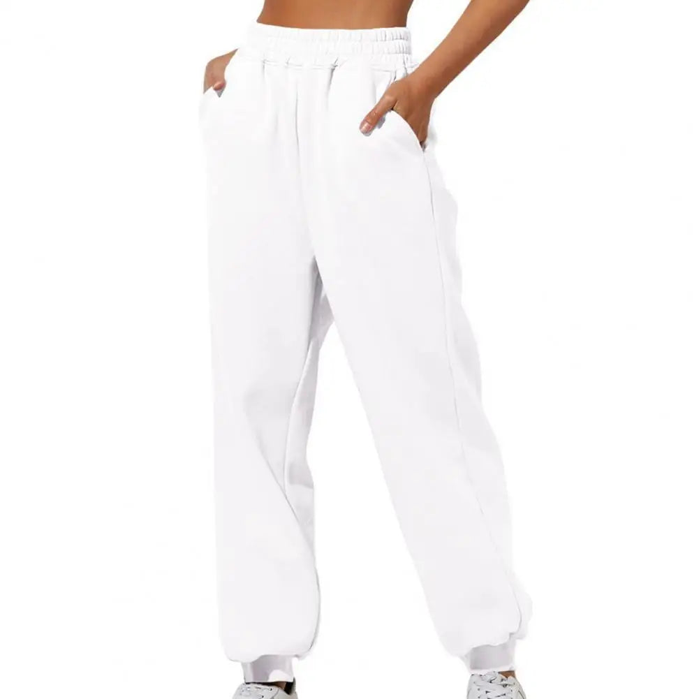 Women Pants High Elastic Waist Solid Color Casual Pants Soft Warm Pockets Loose Spring Fall Sweatpants Jogging Trousers 여성용 긴 바지