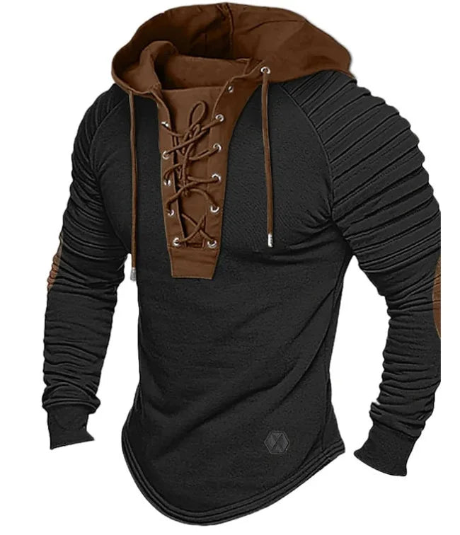 Men's Spring and Autumn Hoodie Solid Color Lace-Up Hooded, Sports Streetwear Bronzing Sweatshirt