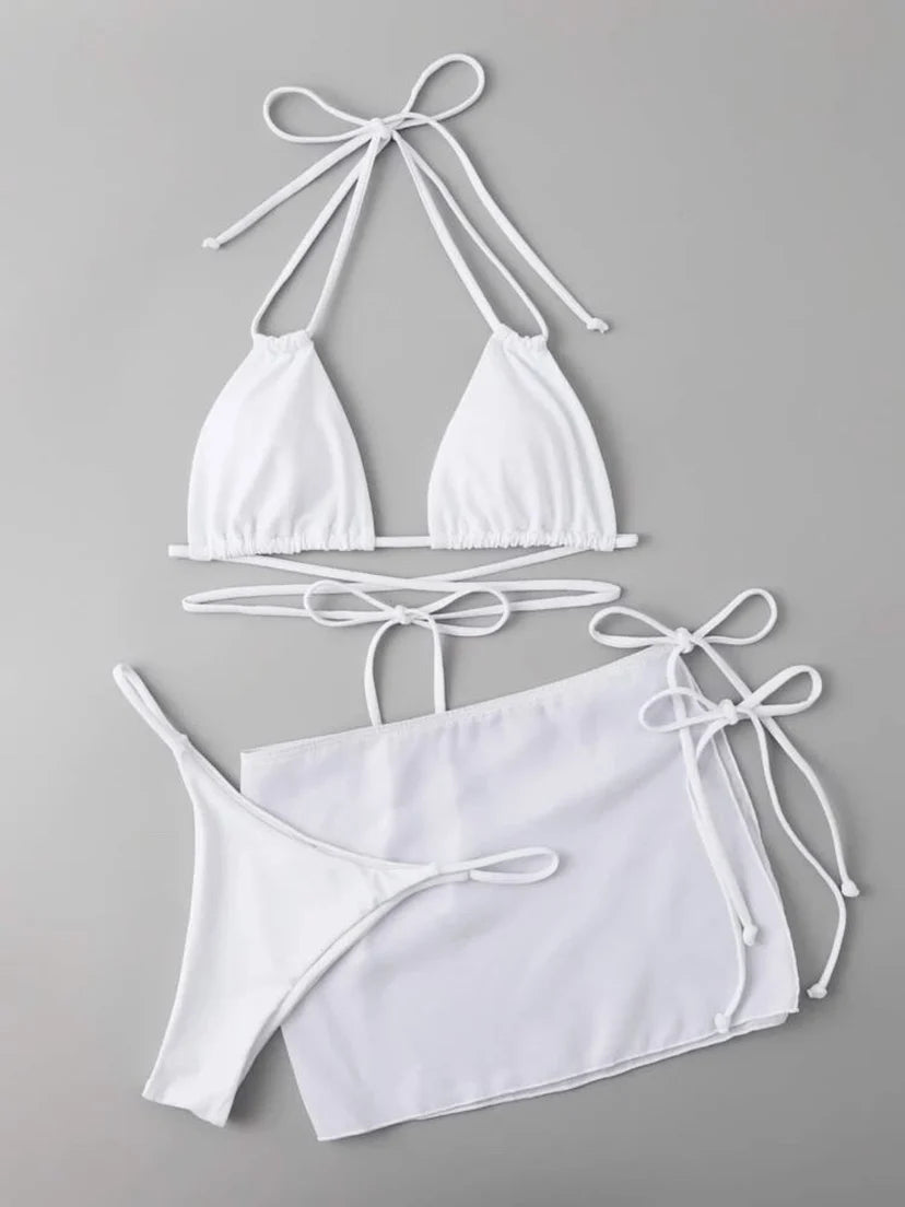 3 Pieces Thong Bikini 2025 Women With Skirt Trikini Swimwear Female Triangle Swimsuit Beach Wear Bathing Swimming Suit Summer