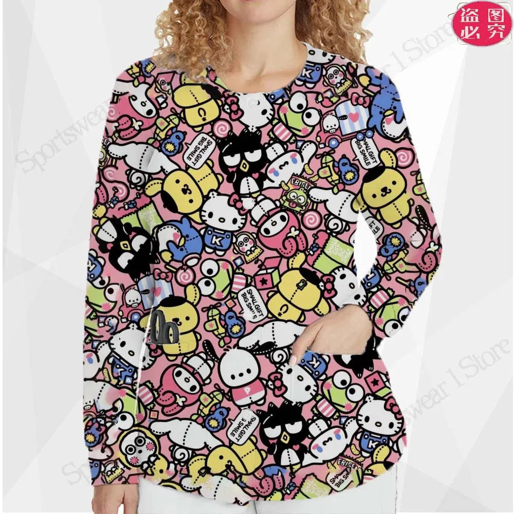 Casual Clothing Button Nurse Uniform Short Coat Fashion Cardigan Woman Round Neck Women Top New in External Clothes Jackets Y2k