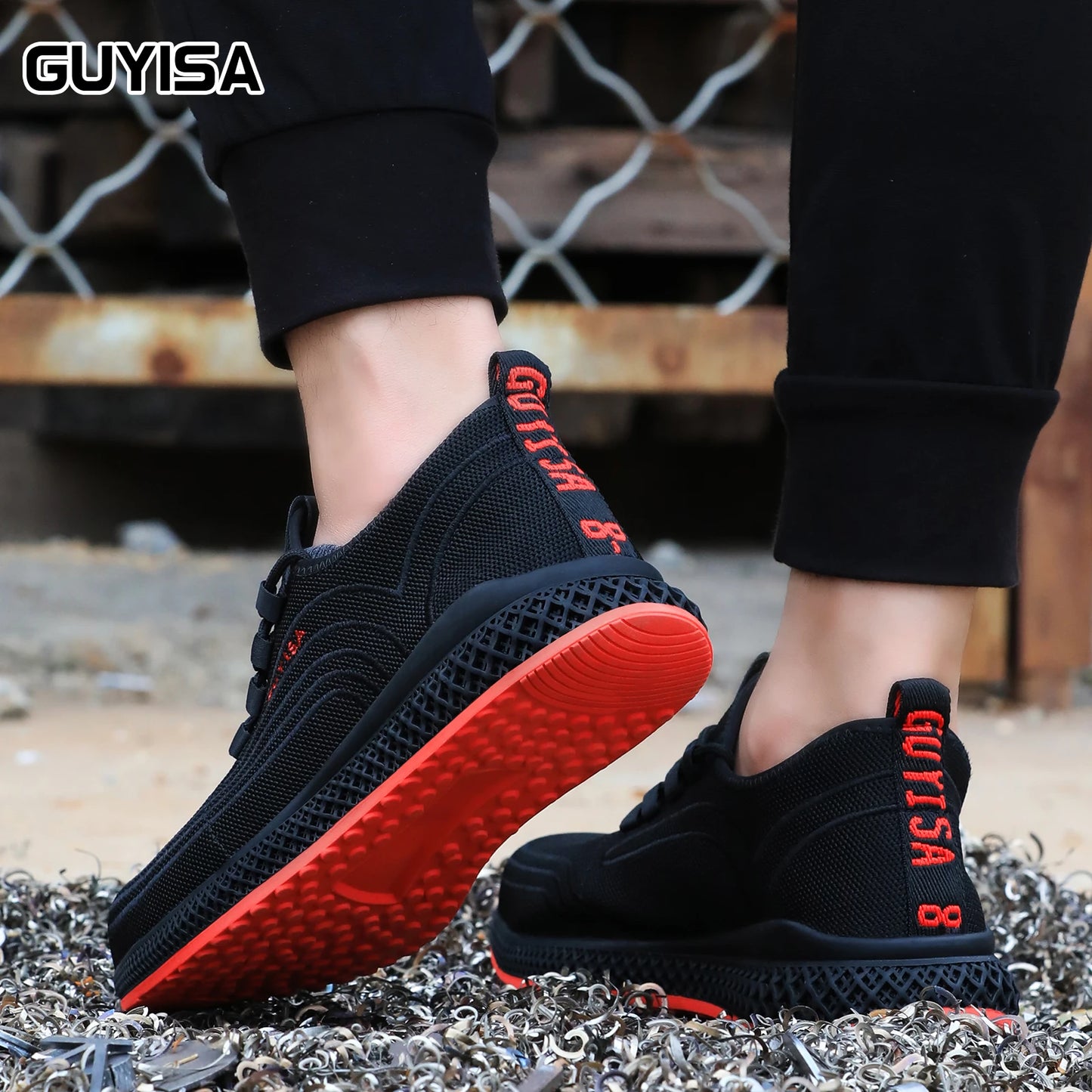GUYISA men's safety shoes with steel toe caps, anti smashing and anti piercing rubber soles, wear-resistant and soft, long weari