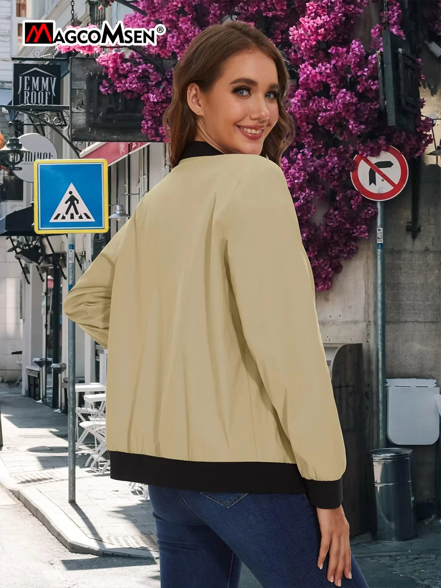 MAGCOMSEN Women's Bomber Jackets Zip Up Casual Spring/Autumn Lightweight Jacket Leisure Street Trend Windbreaker