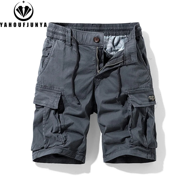 2025 Men Summer Outdoor Leisure Cotton Tooling Shorts Men Drawstring Buttons Solid Straight Soft Fashion Short Pants Male Tops