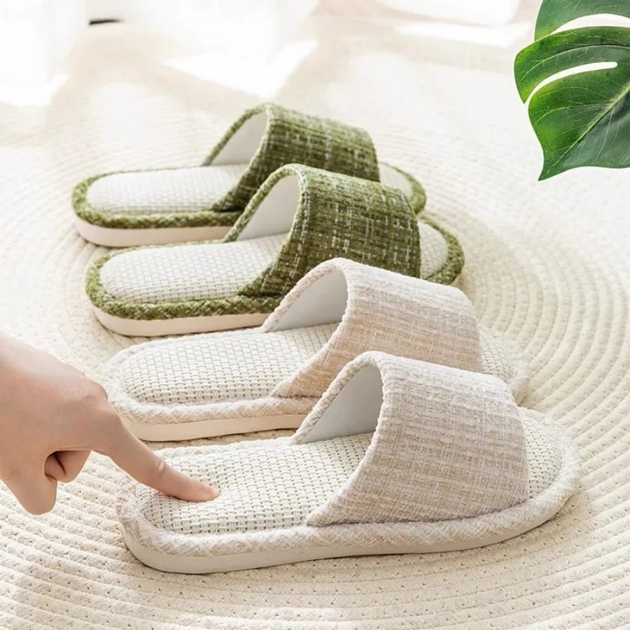 Linen Slippers For men's Home Indoor Soft Soled Quiet And Non Slip All Season Household Cotton And Linen Slippers