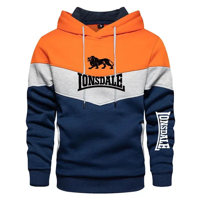 Men's Patchwork Hoodie Outdoor Casual Sportswear Street Fashion Men's Fleece Thermal Hooded Sweatshirt Fall Winter Black