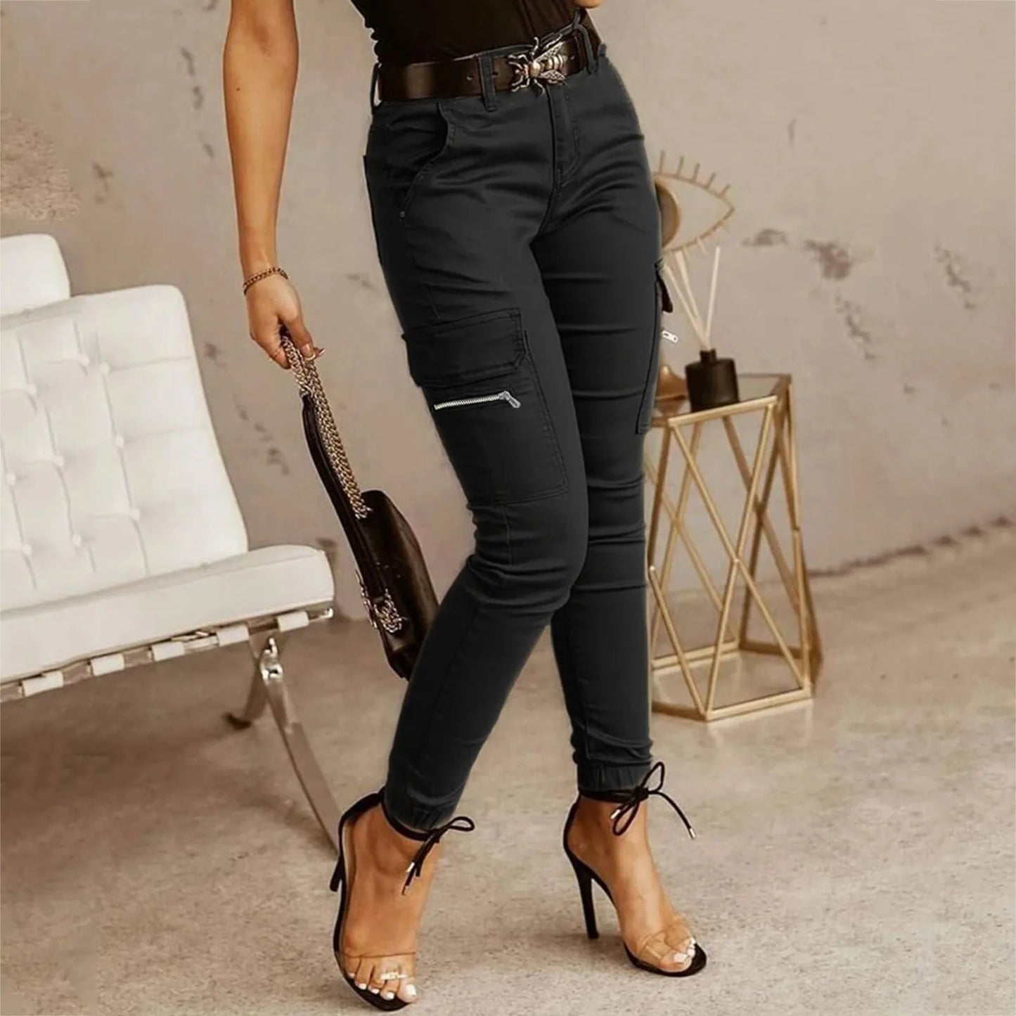 Y2K Pants Women Cargo Pants With Pockets Sweatpants Streetwear Ladies Casual Solid Color Slim Fit Trousers Pantalones De Mujer