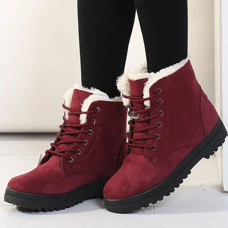 Women Boots Warm Fur Ankle Boots For Women Winter Boots Black Heels Snow Botas mujer Elegant Woman Heeled Shoes Winter Shoes