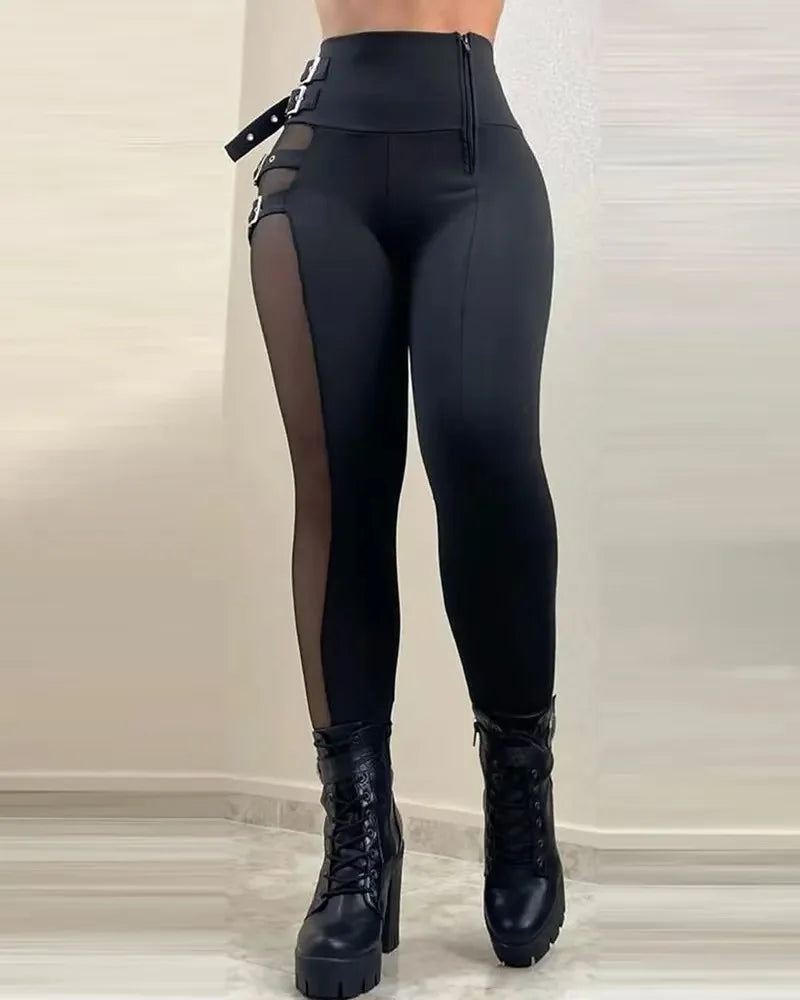 Tight Pants Women Streetwear Spring 2024 Casual Split Rivet Double Breasted Sexy Solid High Waisted Pencil Trousers for Female