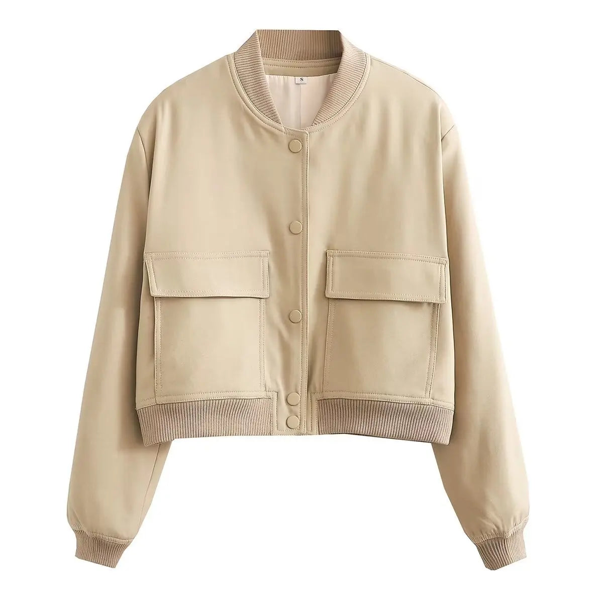New Spring Bomber Jacket For Women Solid Stand Collar Long Sleeve Racing Jackets Female Fashion Pockets Lady Street Coats Tops