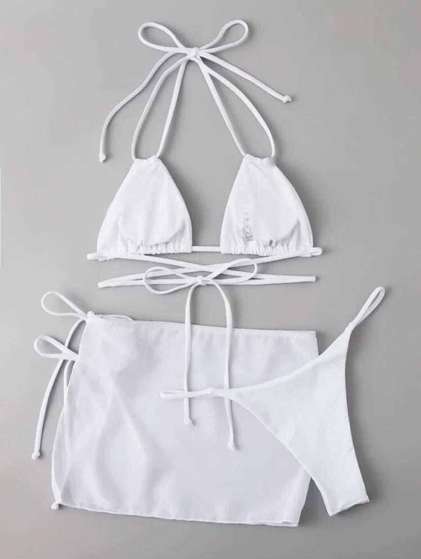 3 Pieces Thong Bikini 2025 Women With Skirt Trikini Swimwear Female Triangle Swimsuit Beach Wear Bathing Swimming Suit Summer