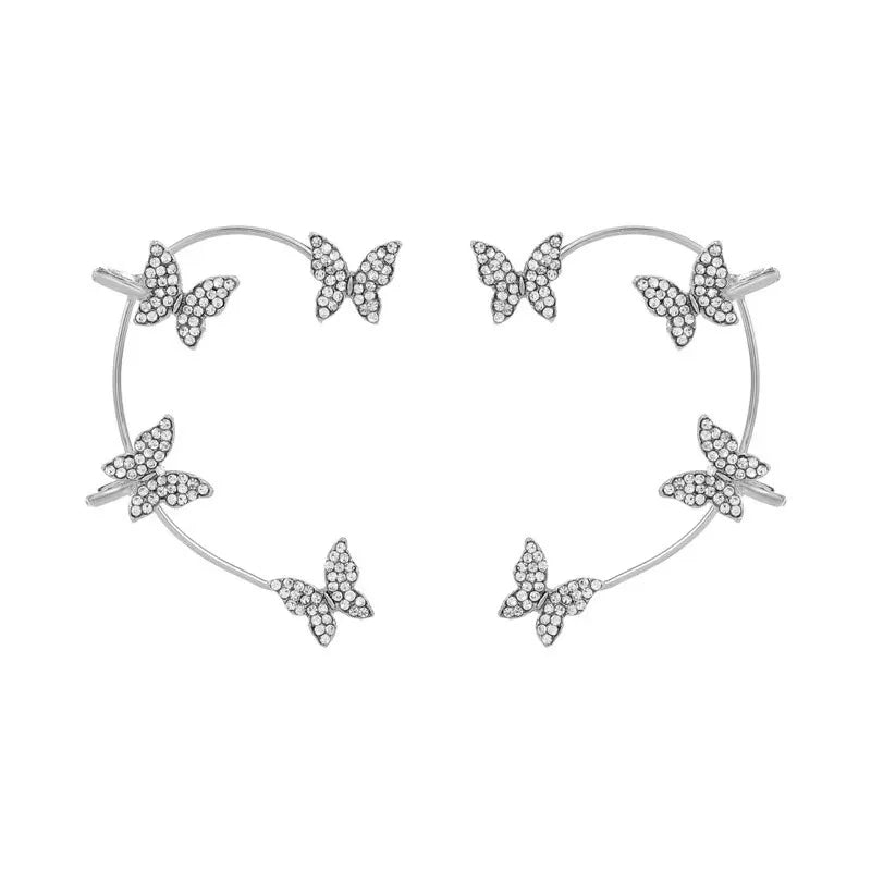Silver Color Plated Metal Butterfly Ear Clips Without Piercing for Women Sparkling Zircon Ear Cuff Clip Earrings Wedding Jewelry