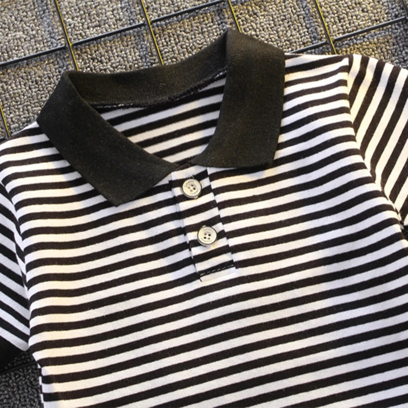2025 Summer Baby Boys Clothing Set Cotton Striped Polo T-Shirt Shorts 2Pcs Casual Suit Toddler Boys Outfits Kids Tracksuits