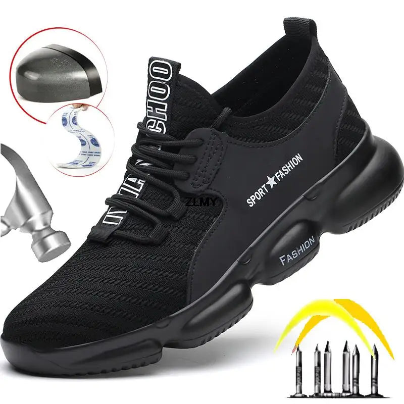 Fashion Safety Shoes Men Breathable Steel Toe Work Shoes Man Industrial Sneaker Puncture Proof Light Work Safety Boots Plus Size
