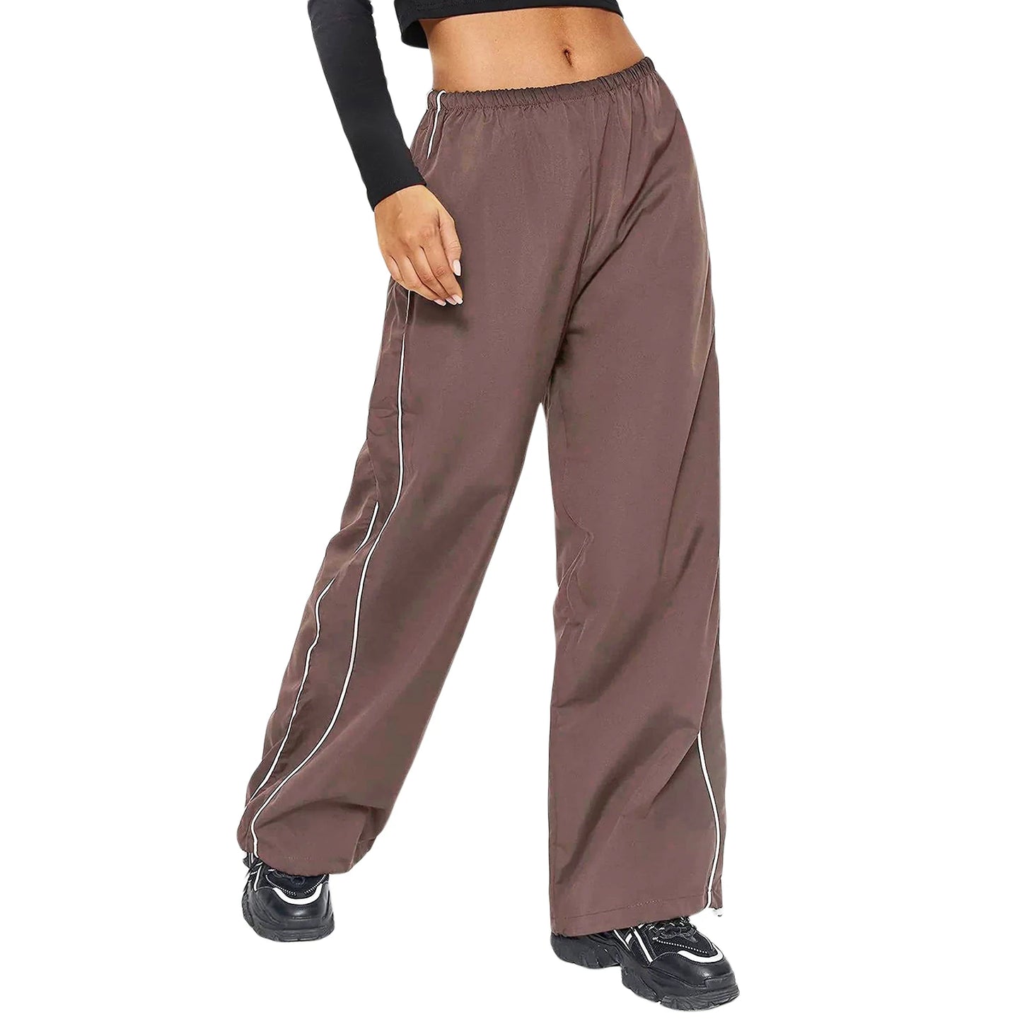 Women Loose Cargo Pants Casual y2k Solid Color Black Elastic Waist Wide Leg Joggers Trousers with Pockets for 2000s Streetwear